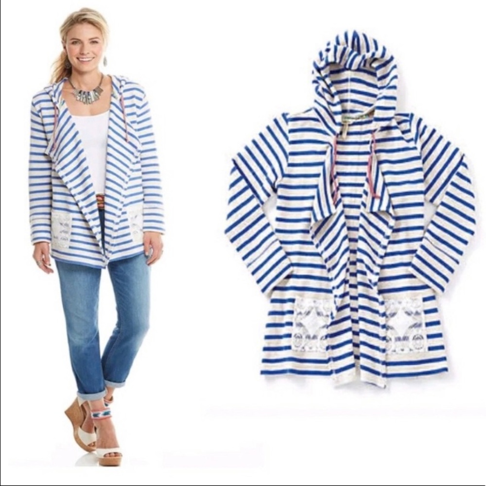 Matilda Jane striped hooded open cardigan NWOT LG